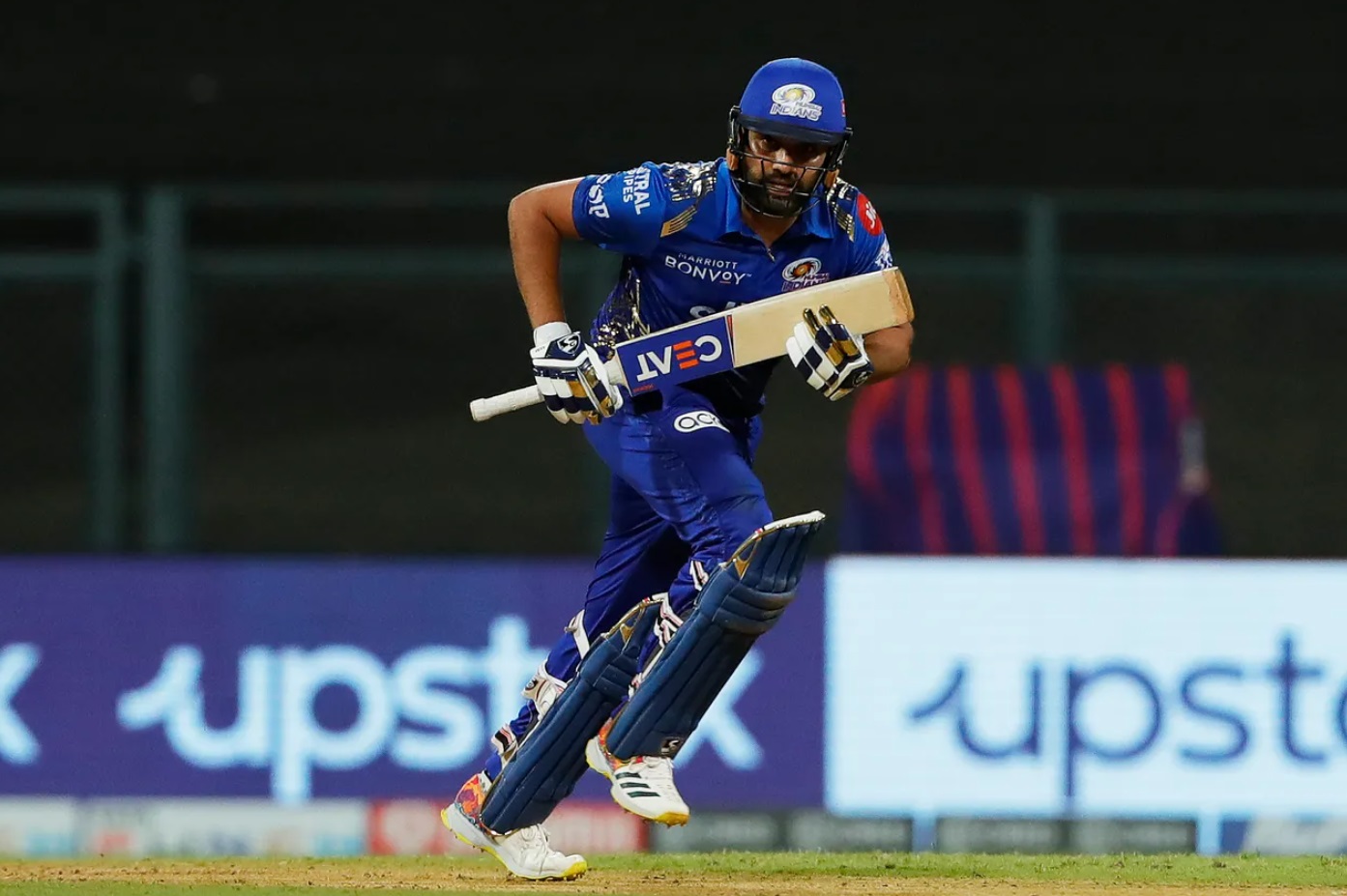 Rohit Sharma flicks for six on one knee vs SRH.