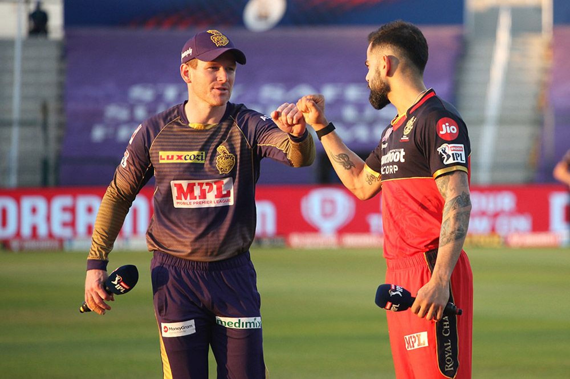 Morgan and Kohli during IPL 2020