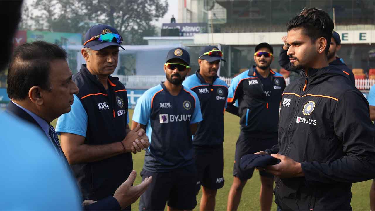 Shreyas Iyer received his maiden Test cap from legendary Sunil Gavaskar on Thursday