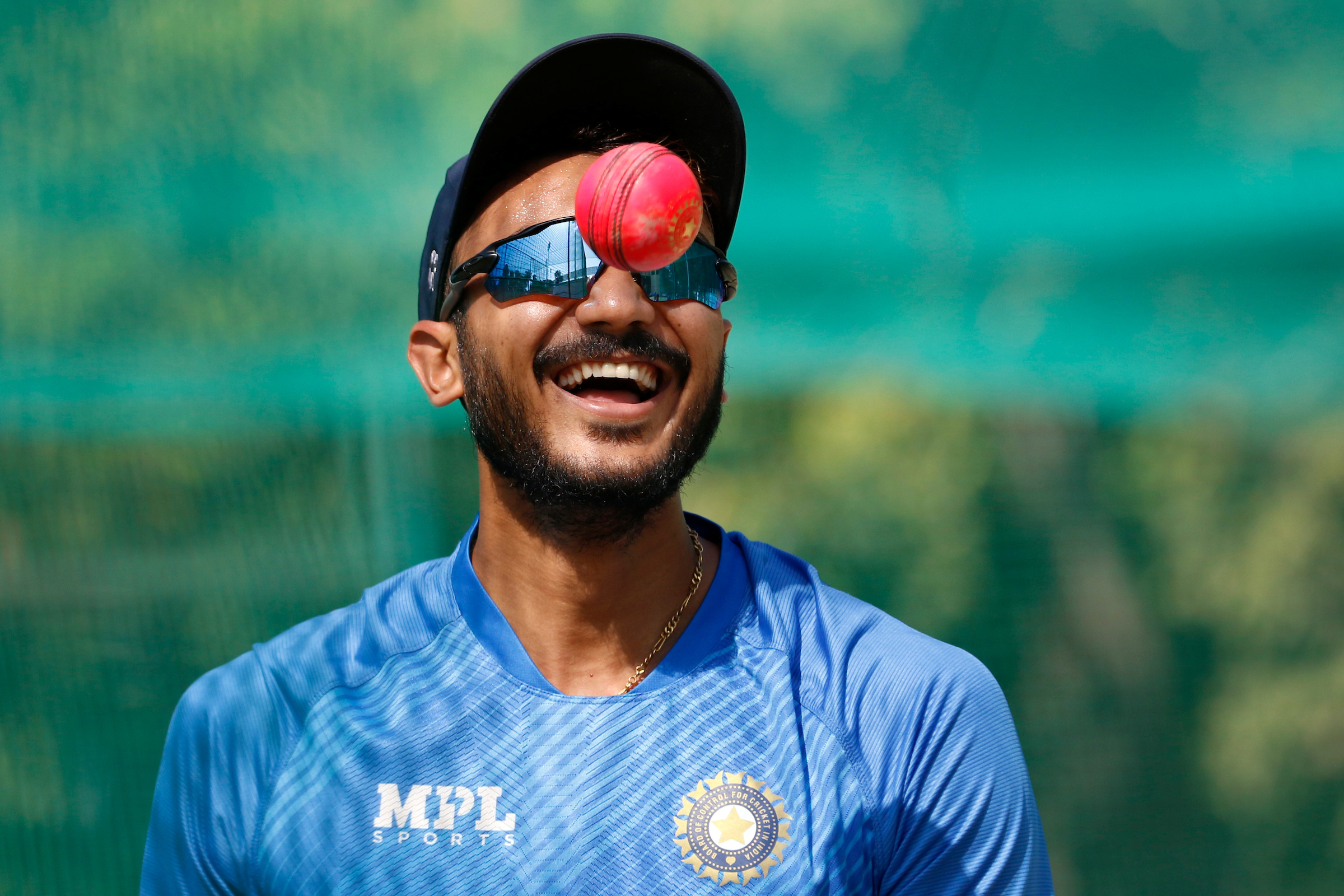 Axar Patel with the pink-ball in hand for Team India