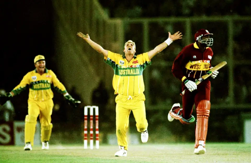 Australia defeats West Indies by 5 runs on 14 March 1996.