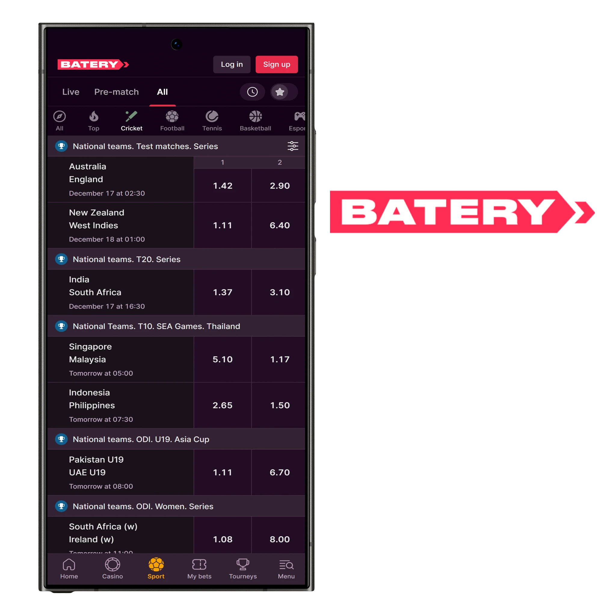 Batery APK for cashback rewards and cricket bonuses.