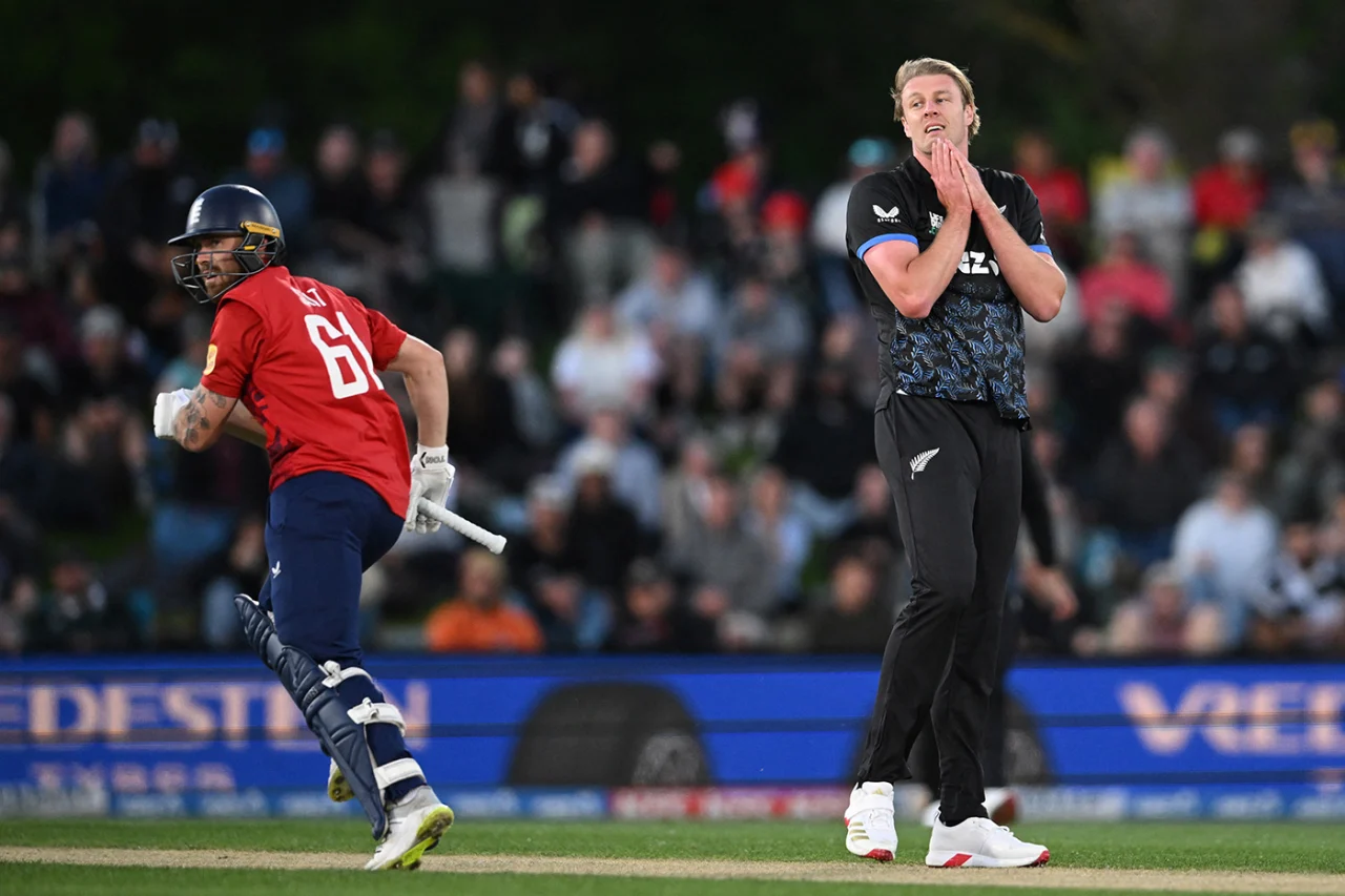England's Phil Salt and New Zealand's Kyle Jamieson