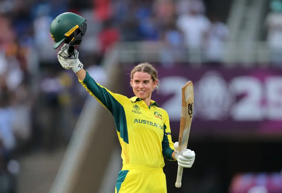 Phoebe Litchfield scored the fastest century in a Womens World Cup knockout game during Thursday's semi-final against India in Navi Mumbai