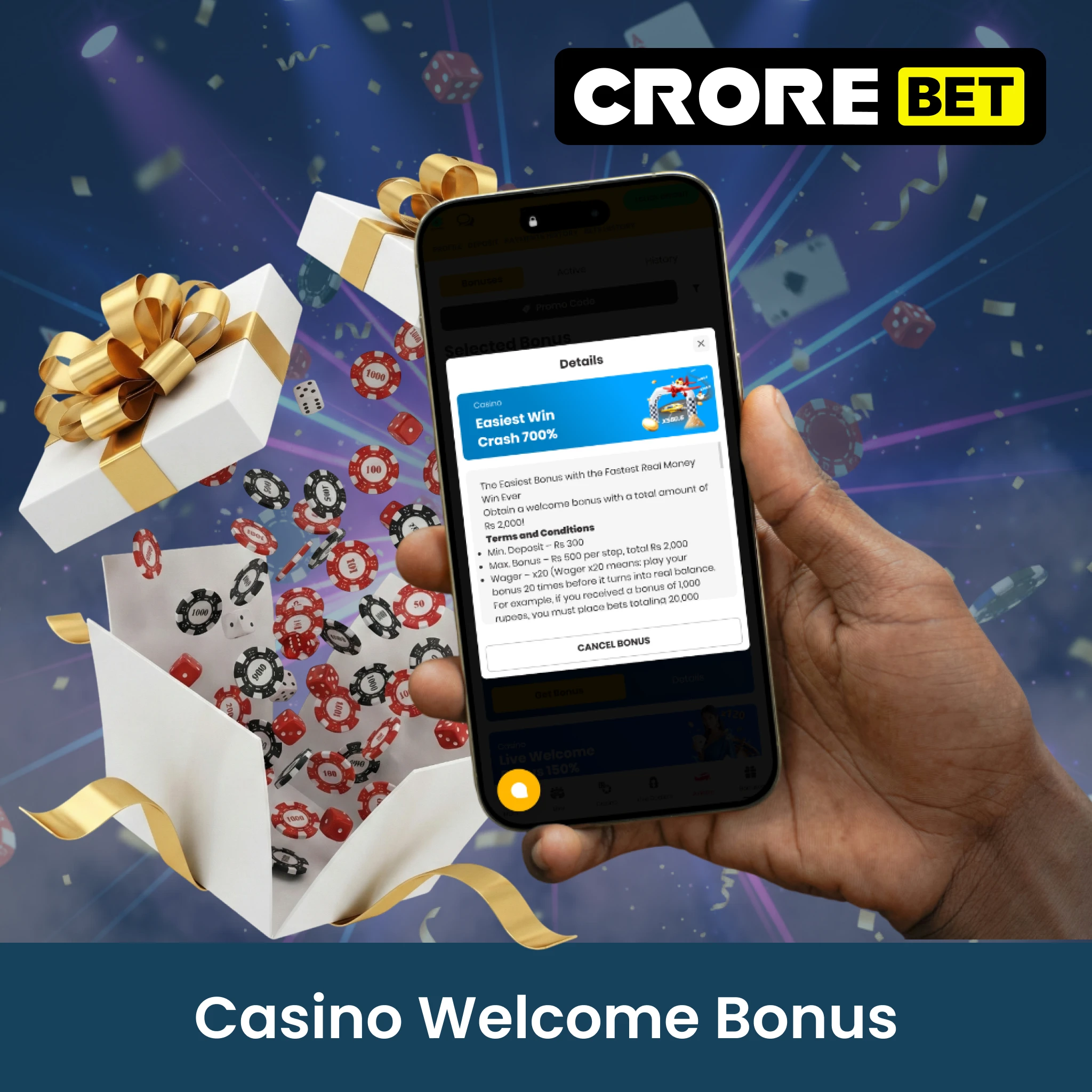 Casino Welcome Bonus of Crorebet.