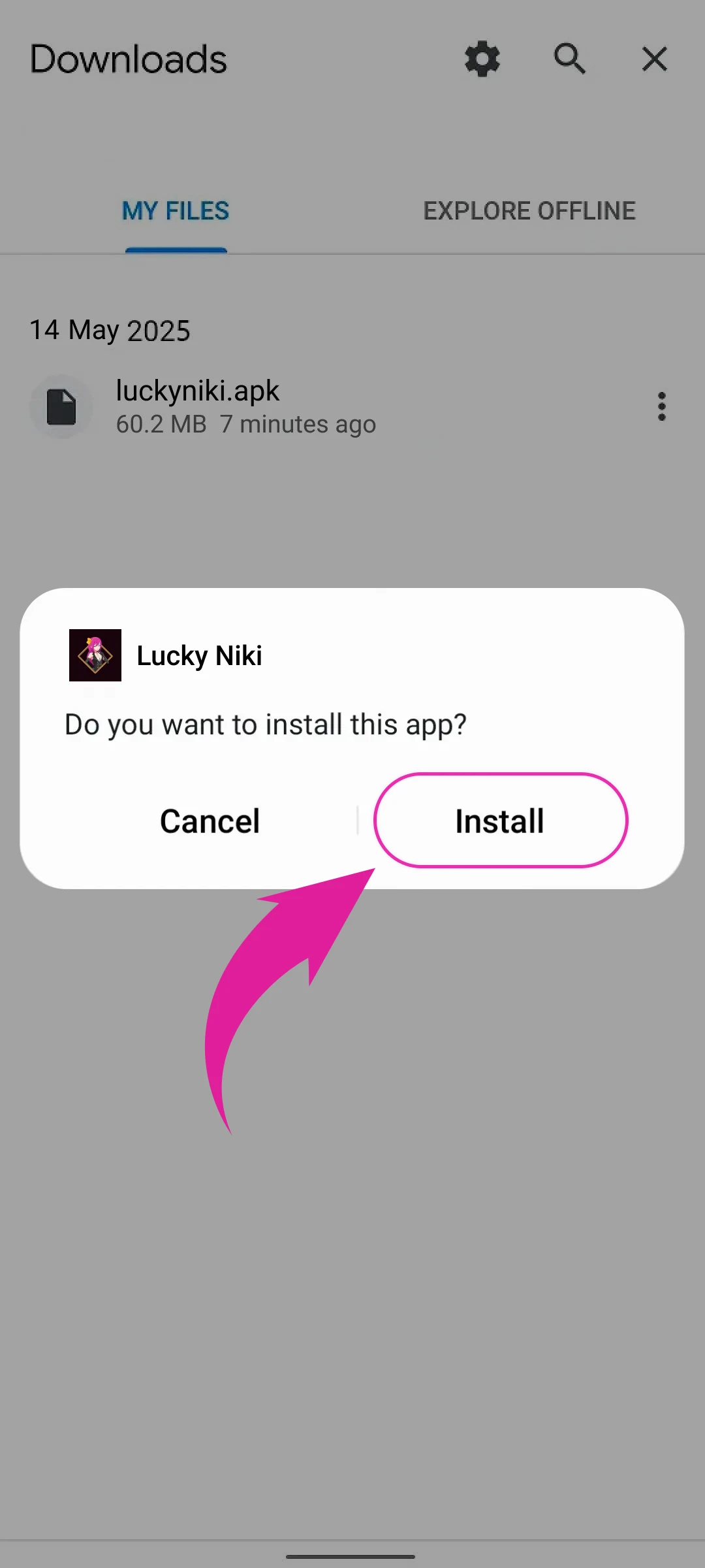 Open the downloaded APK file and tap “Install”.