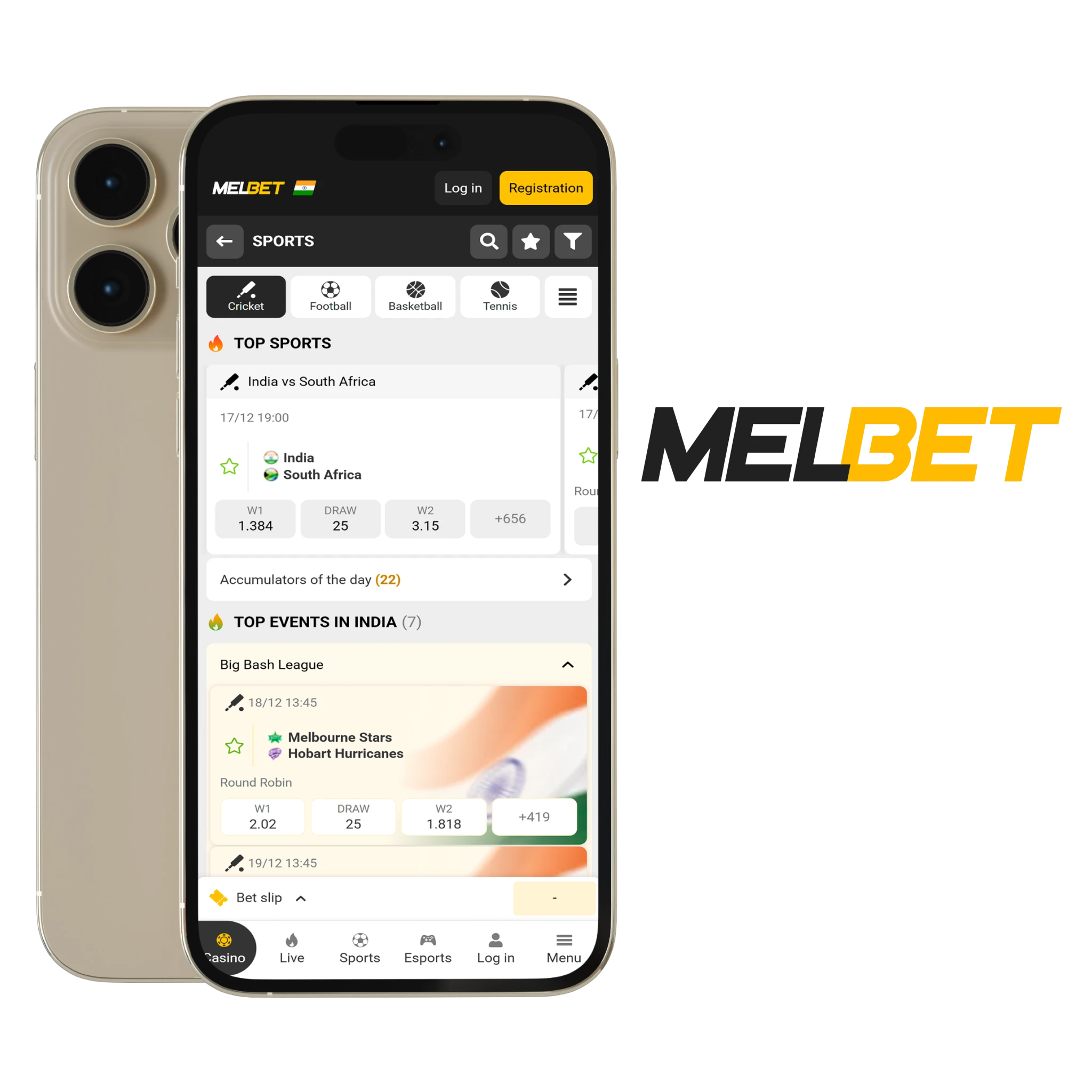 Melbet app has live cricket tools on iOS.