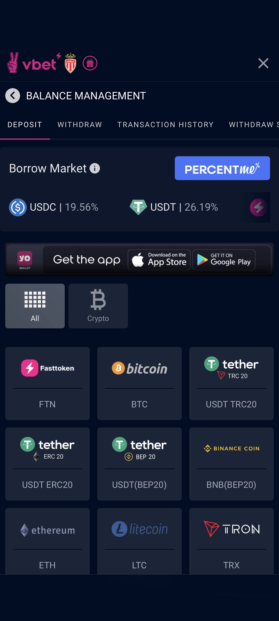 Vbet deposit method.