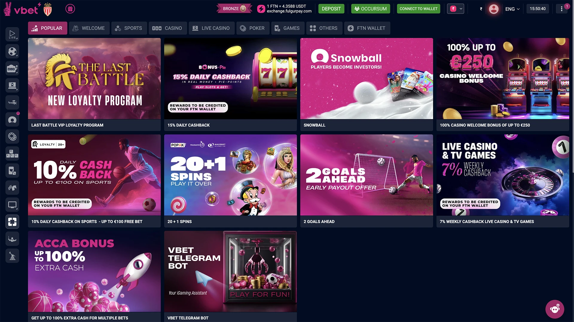 Bonus section on Vbet website.